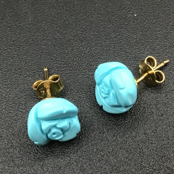 - Vintage Turquoise carved Roses Earrings set in Gold Plated .925 Sterling… - Picture 1 of 6